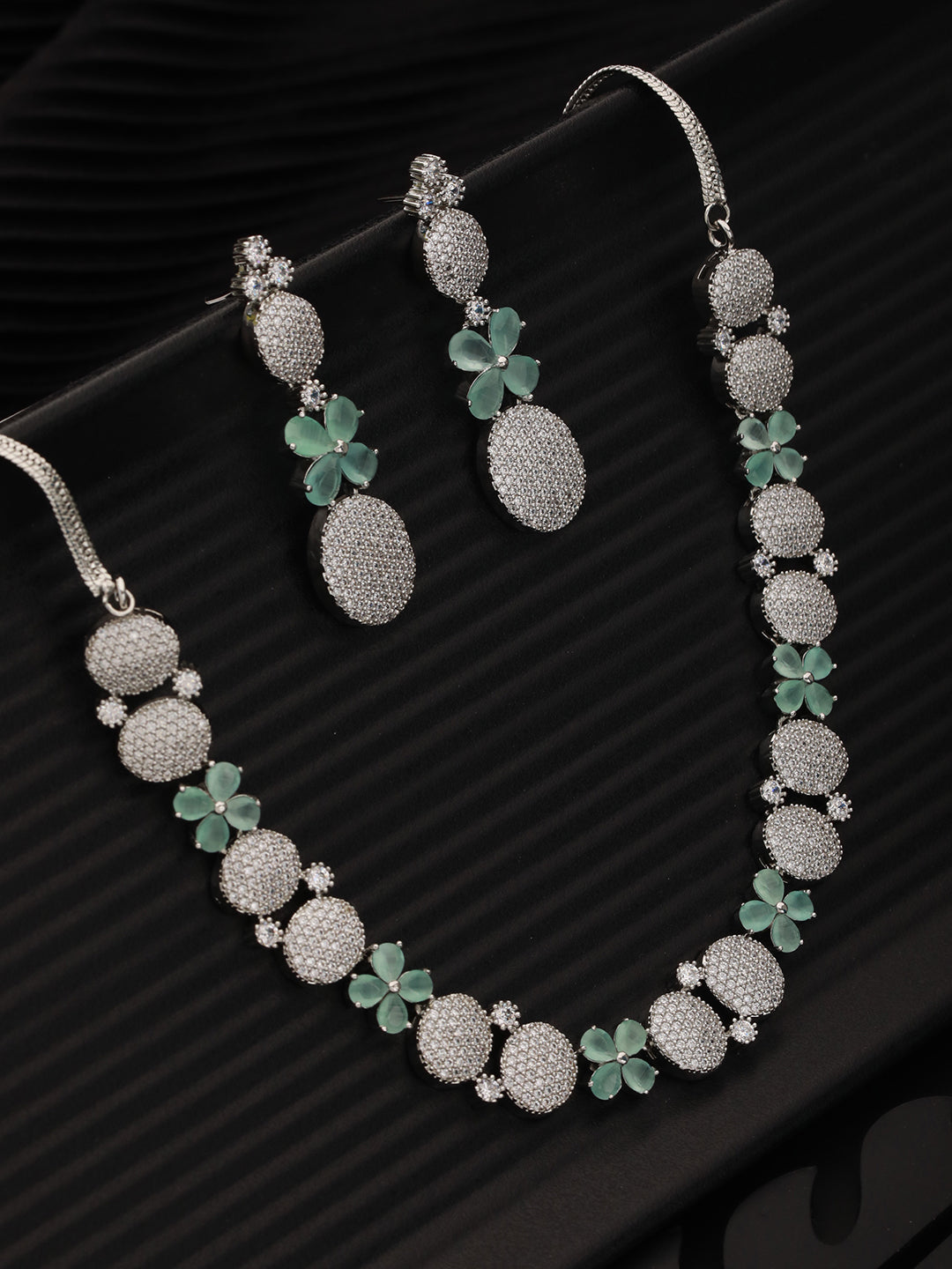 GoldPlated Lime green AD Studded Statement Jewellery Set